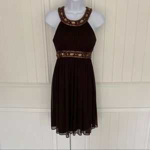 Caché beaded brown halter dress size 2